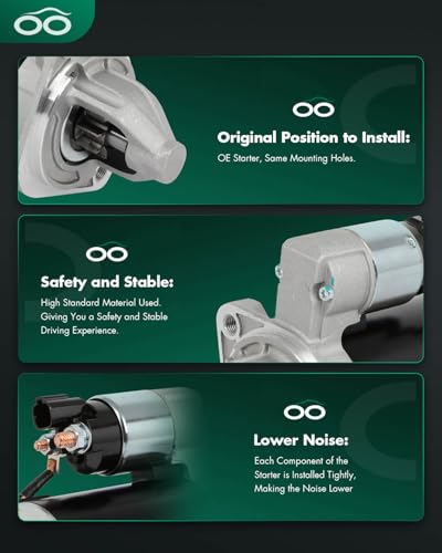 Image of SCITOO Starter Motor 17593 for Hyundai for Accent 1.6L 2012-2013 for Veloster 1.6L 2012-2013 for Kia for Rio 1.6L 2012 for Soul 1.6L 2010-2012 12V 0.9kW CW 8-Tooth Pinion DD