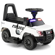 GLACER Kids Ride On Police Car, 6V Battery Powered Electric Toy Car w/Real Megaphone, Music, Siren Flashing Lights & Headlights, 4-Wheel Ride-on Vehicle for Girls& Boys 18-60 Months White