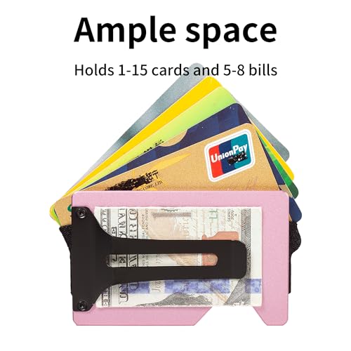 Image of Minimalist Wallet for Men, Slim Metal RFID Blocking Wallet Credit Card Holder Money Clip & Cash Strap, Scratch-Resistant Holds 15 Cards,Ideal Gift for Men | Matte Pink