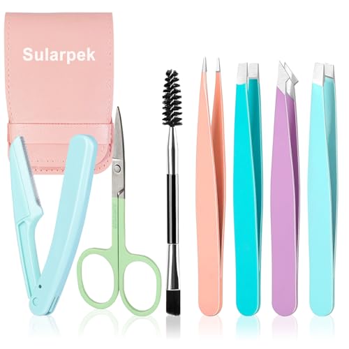 Sularpek Pinzetten Set 7 Stück, Augenbrauen Pinzette Präzision Edelstahl Vielseitig,