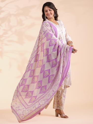 Image of Vbuyz Women Floral Print With Mirror Work Cotton Kurta Palazzo With Dupatta