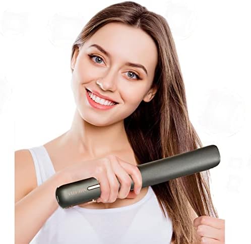 Cordless Hair Straighteners Curler 2 in 1 Cordless Portable Hair Iron Ceramic 8 Inch, Anti-Scald 2-Level Hair Straightening Iron with 110-220V, Heats Up Fast