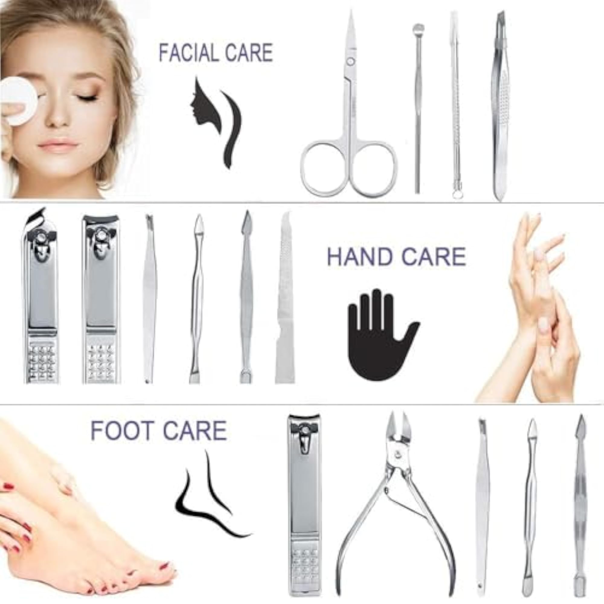 16-in-1 Stainless Steel Manicure Kit, Leather Travel Case