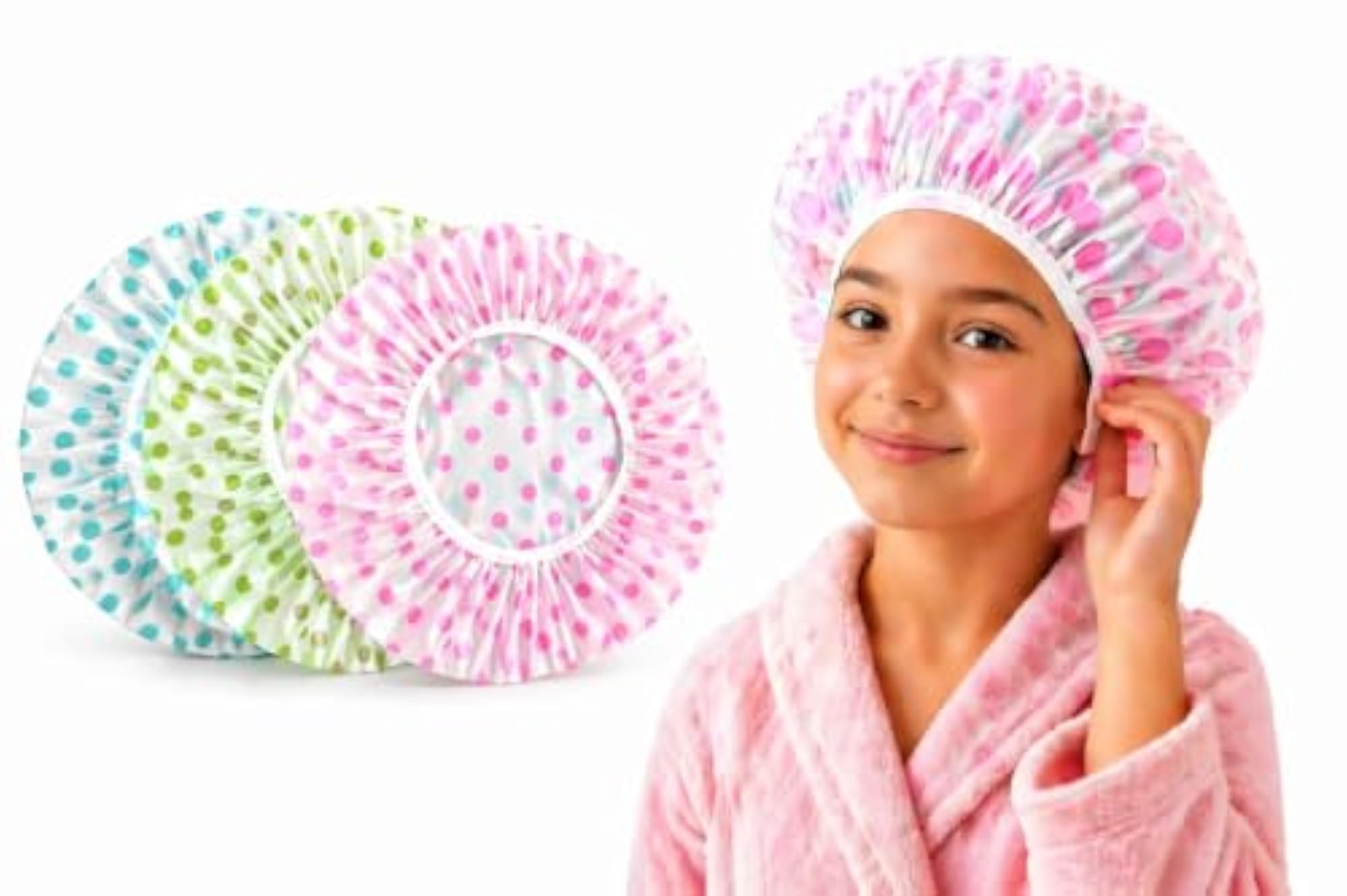 Shower Cap Set of 6 for Women, Reusable Waterproof