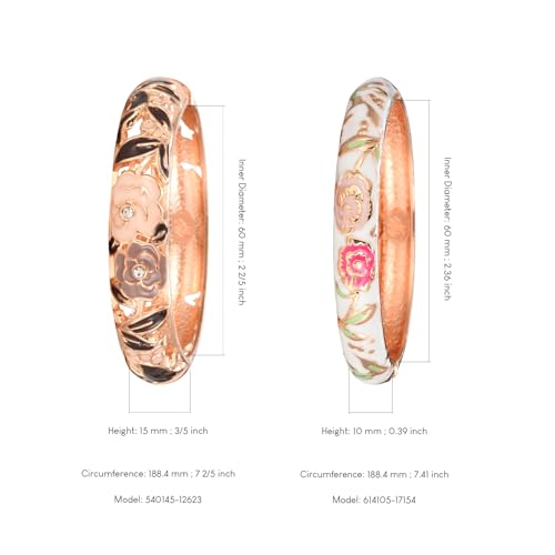 Image of UJOY Vintage Jewelry Cloisonne Handcrafted Flower Enameled Gorgeous Rhinestone Hinged Cuff Bracelet Bangles Gifts 88A10