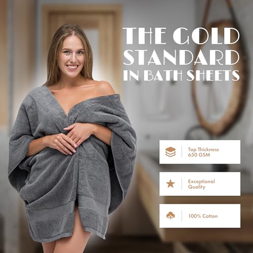 Image of White Classic Luxury Soft Bath Sheet Towels - 650 GSM Cotton Luxury Bath Towels Extra Large 35x70 | Highly Absorbent and Quick Dry | Hotel Quality Extra Large Bath Towels Oversized, Dark Gray, 2 Pack