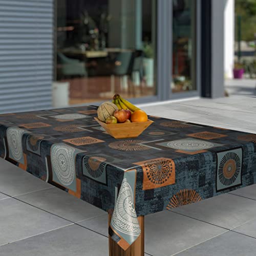 laro Wachstuch-Tischdecke Abwaschbar Garten-Tischdecke Wachstischdecke PVC Plastik-Tischdecken Eckig Meterware Wasserabweisend Abwischbar AP, Muster:Atzteken Orange Blau, Größe:100x220