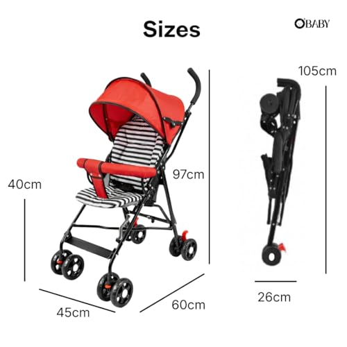 Image of OBABY Stroller with Reclining Seat, Adjustable Canopy, Safety Harness, Smooth Wheels, Compact Folding Design (Foldable-Grey)