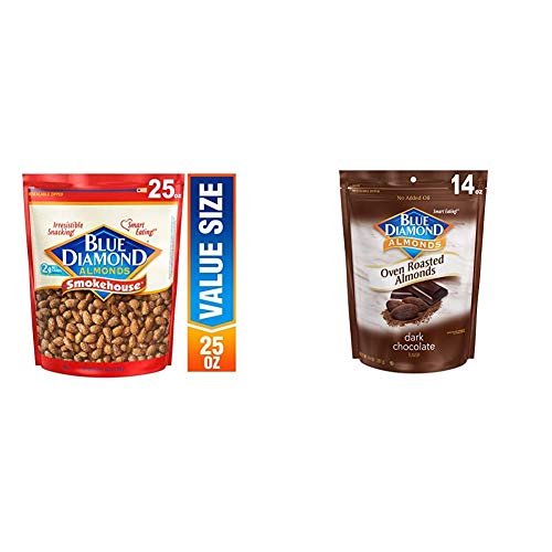 Blue Diamond Almonds, Smokehouse, 25 Ounce & Oven Roasted Cocoa Dusted Almonds, 14 Ounce