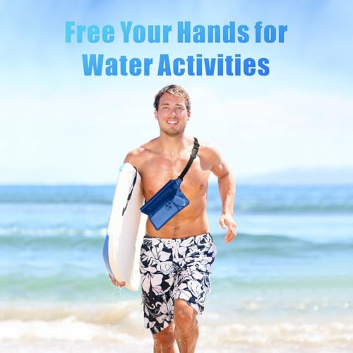 Image of F-color Waterproof Fanny Pack - Waterproof Pouch, Beach Cruise Essentials | Adjustable Waist Strap, Triple Zipper Roll-Top Dry Bag for Phone, Keep Passport Valuables Dry for Beach Kayaking Boating