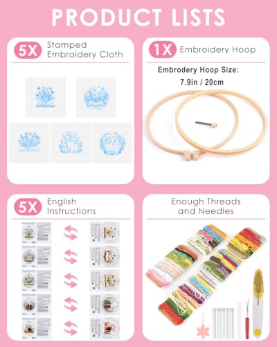 Image of TINDTOP Embroidery Kit for Adult, Embroidery DIY Starter Kit