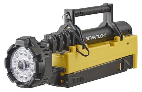 Image of Streamlight 45680 Portable Scene Light EXT 10,000-Lumen Collapsible, Rechargeable Flood Light with Heavy-Duty Shoulder Strap, 120-Volt AC Charger and 7-Foot Extension Pole, Yellow