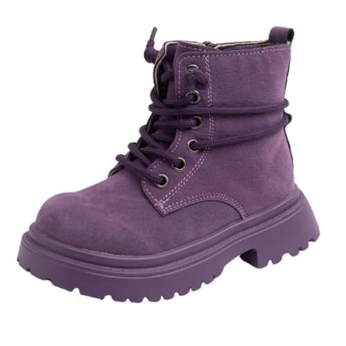 Boys Girls Side Zipper Riding Boots Lace Up Ankle Boot Combat Shoes