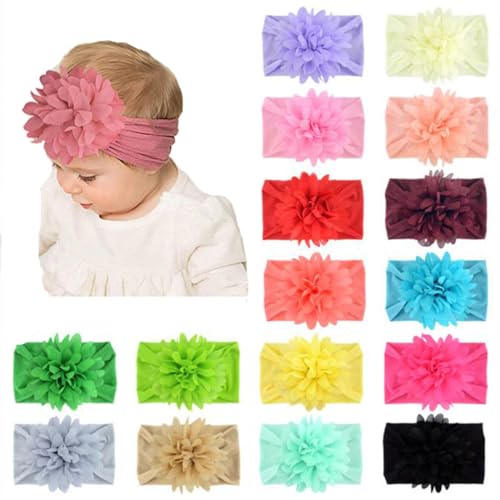 12 Pcs Baby Girl Headbands with Flowers,Chiffon Flower Baby Girls Headbands Cute Nylon Headbands for kids Baby Girls toddlers,Random Color