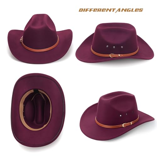 Image of DRESHOW Cowboy Hat for Women and Men Western Felt Cowboy Cowgirl Hat Wide Brim Belt Buckle Retro Fedora Hats Unisex Caps