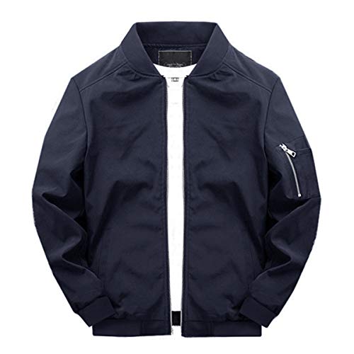 Totnmc Men's Solid Windbreaker Jacket Lightweight Casual Sportswear Baseball Coats Navy #TOP14