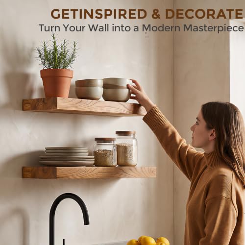 Image of Fun Memories 16 inch Wall Mounted Floating Shelves, Natural Elm Wood, 2 Pack