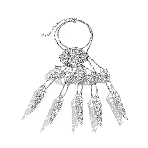 Octwine Pack of 1 Punk Ancient Queen Finger Nails Tip Claw Bracelet Belly Dance Hand Chain Cosplay Costume Jewelry for Women (Silver)