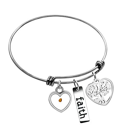 Image of Uloveido Stainless Steel Tree of Life Bangle Mustard Seed Pendant Faith Cuff Bracelet Gifts for Women Teen-Girls Y639