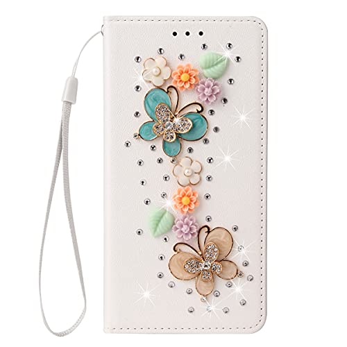 Wallet Hülle Kompatibel mit iPhone 11 Pro,Bling Glitter Butterfly Diamond Pu Leather Wrist Strap Flip Phone Cover für iPhone 11 Pro Cover