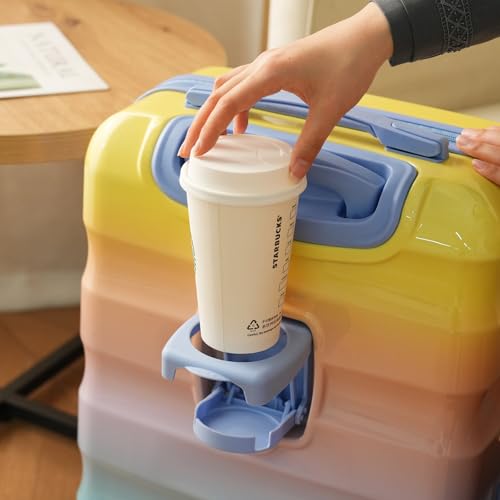 2 Piece Carry-on Luggage Set - 20" Airline Approved Suitcase with Cup Holder, Glossy Hardshell, Spinner Wheels & TSA Lock (Lightweight 5.62 lbs) (Blue,Orange)2