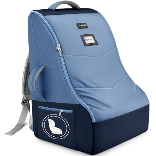 Image of YOREPEK Padded Gate Check Car Seat Travel Bag, Baby Travel Essentials | Shoulder Strap, Waist Strap, Padded Portective, PU Leather Wear-Resistant Bottom, Carseat Bag for Air Travel with Side Pocket