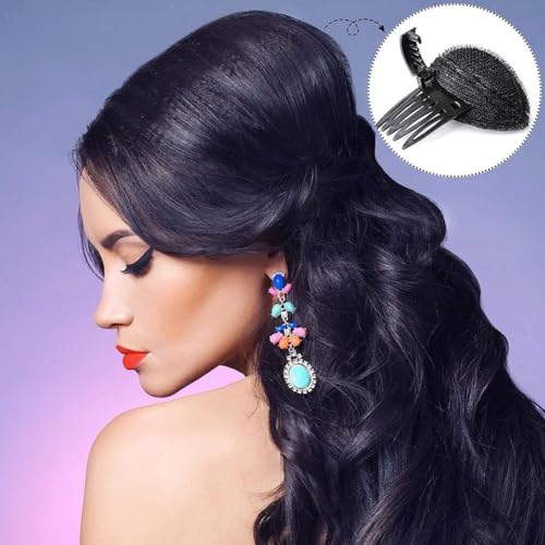 Black Puff Hair Head Cushion Hair Volume Clips Fluffy Hair Pad Sponge Clip Bun Comb Bump It Up Volume Hair Base Set for Women and Girls DIY Hairstyling Tools, Bun and Crown Shapers