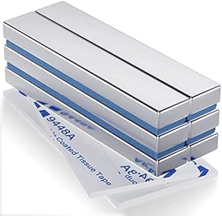 FINDMAG Magnets Strong, 6 Pack 60 x 10 x 5 mm Neodymium Magnets, Bar Magnets, Strong Magnet, Rare Earth Magnets with Double-Sided Adhesive, Extremely Powerful Fridge Magnet Bar for Multi-Use