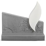 Zion Judaica Eternal Flame Electric Yizkor Candle Memorial Lamp Grey Tombstone Shaped LED Yahrzeit Candle Engraved In Loving Memory Yahrtzeit Light Flickering Flameless Memory Lamp Jewish Funeral Lamp