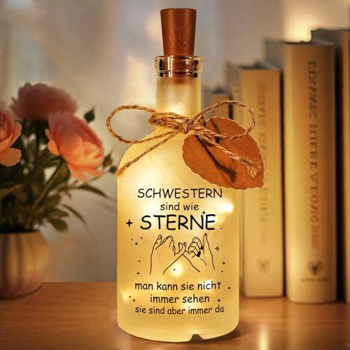 Hiipeefeel Schwester Geschenk Geburtstag, LED Flaschenlicht, Geburtstagsgeschenk Muttertagsgeschenk für Schwester, Geschenk für Beste Große Schwester Weihnachten Muttertag