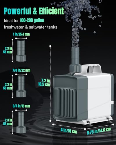 Image of Pawfly 1060 GPH Fountain Pump, 85 W Submersible Water Pump with 14.8 ft. High Lift and 3 Nozzles, Quiet Water Fountain Pump for Aquarium Fish Tank Waterfall Pond & Hydroponics