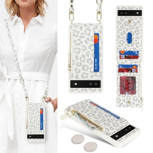 Cavor Compatible with Google Pixel 6a Case Wallet, Leopard White