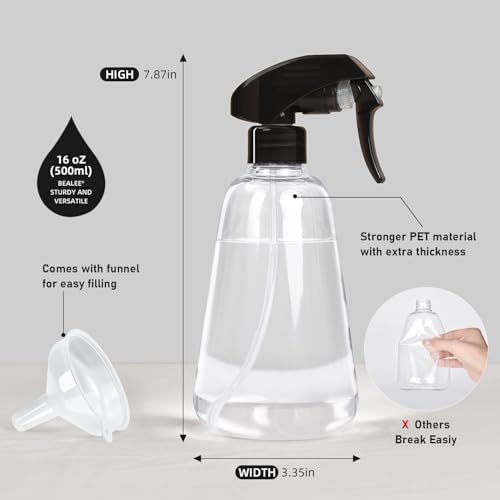 Spray Bottle 2 Pack, 16oz - Ultra Fine Mist, Plant Mister Hair Misting Empty Spray Bottles Indoor, Leak Proof Water Sprayer for Planting, Hair Care, Essential Oils, Cleaning Solutions (Clear)2