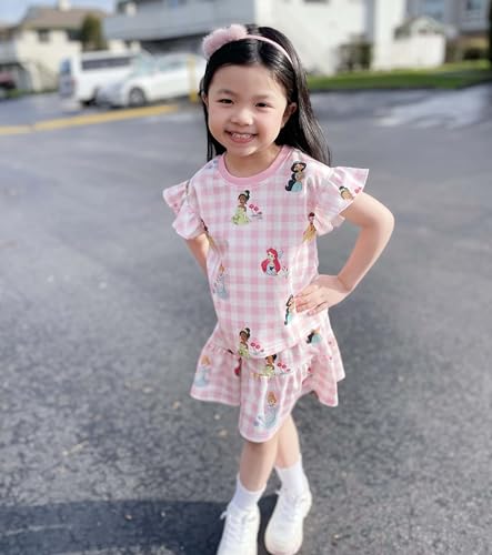 Image of Disney Frozen Elsa Minnie Mouse Stitch Princess Girls' Skirt Sets Ruffle Short Sleeve Clothes 2pcs Outfits Summer Dress 2-9Y