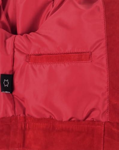 Veste courte cintrée en cuir rouge ajustée avec col montant isolant et zip Réf 6888
