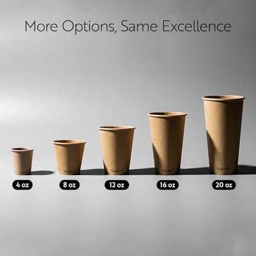 Image of Restaurantware-Sustain 12 Ounce BPI-Certified Hot Cups, 1000 Single Wall Coffee Cups - Lids Sold Separately, Leakproof PLA Coating, Compostable Kraft Paper Cups, For Hot Or Cold Drinks