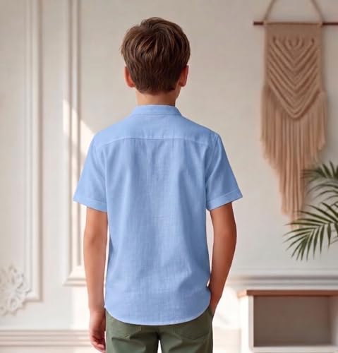 Image of Boys Short Sleeve Shirt, Mandarin Collar, Casual Wear