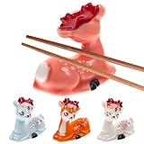BESTonZON 4Pcs Cute Deer Ceramic Chopsticks Holder Stand Rest Reindeer Christmas Decoration Spoon Fo
