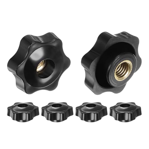 Image of sourcing map 6pcs Star Knobs M10 Female Thread 38mm 6-Point Plastic Head Brass Insert Through Hole Screw-in Threaded Hand Knob Clamping Handle, Black