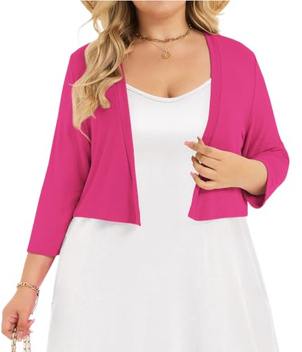 Image of Plus Size Shrugs for Women 3 /4 Sleeve Cropped Cardigan Knit Sweaters Open Front Bolero 2026