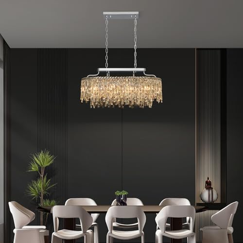 Image of 32 inch 10 Light Oval Chrome Crystal Chandeliers for Dining Room