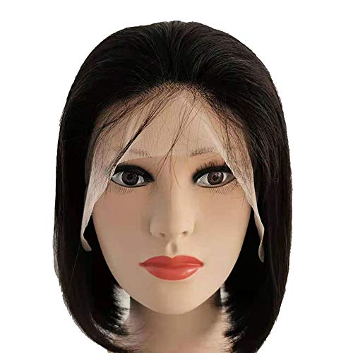 Dinllay 12 Inch 13"X 4" Straight Bob Short lace front Wigs 8A Virgin human hair 150 Density Pre Plucked with Baby hair Nature Color