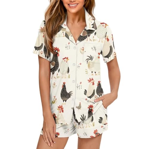 Image of Women's Short Sleeve Sleepwear Pajamas Nightwear with Pockets | skin-friendly breathable material resists pilling fading and deformation after repeated washing