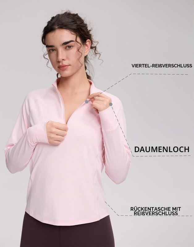 Pioneer Camp UV-Schutz Shirt Damen Langarm UPF 50+ Atmungsaktiv Wandershirt mit Reißverschlusstasche Stehkragen und Daumenlöcher Schnelltrocknendes Laufshirt für Outdoor Trekking Radfahren