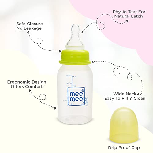 Image of Mee Mee Premium Baby Feeding Bottle (125 ml, Pink & Light Green)