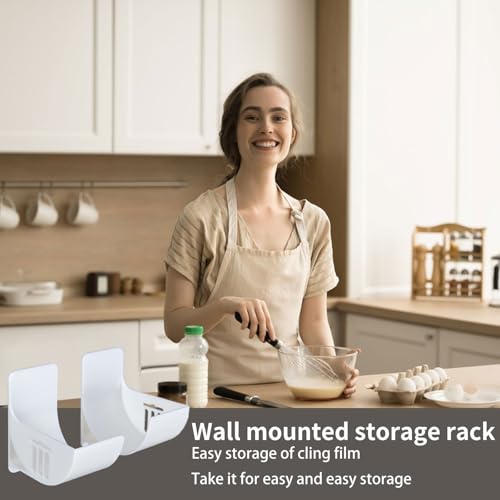 Boîte Rangement Papier Alu 4 Pièces - Étagère Murale Adhésive Pour Porte de Placard de Cuisine et Garde-Manger - Fixation Murale Pour Papier Sulfurisé Blanc – vue 5