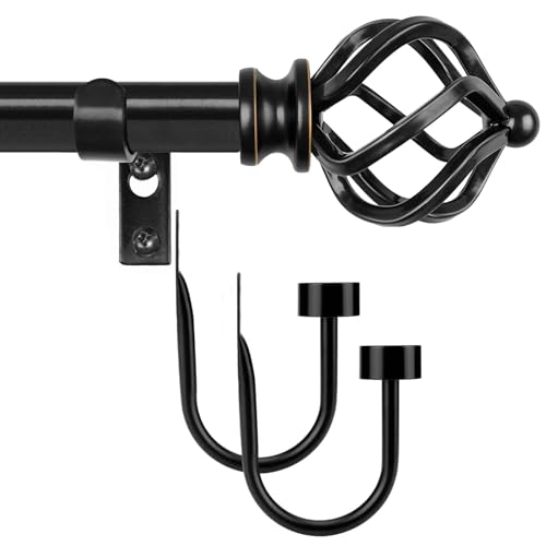 KAMANINA Bundle of 32-86" 2 PACK Curtain Rod with Twisted Cage Finials and Modern Cap Holdbacks 1 Pair