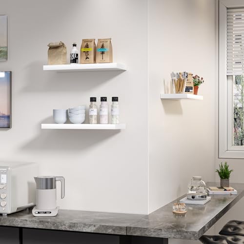VOGGV Wandregal, Regale Weiß Wand, 3er-Set Schweberegal Weiss Moderne und Dekorative Regale für Schlafzimmer, Küche, Büro, Wohnzimmer usw