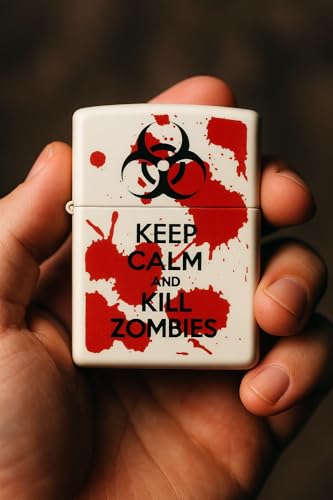 Encendedor Zippo Custom Keep Calm and Kill Zombies Blanco Mate miniatura 2