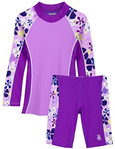 Image of Tuga Girls Two-Piece Long Sleeve Bathing Suit Set 2-14 Years, UPF 50+ Protection